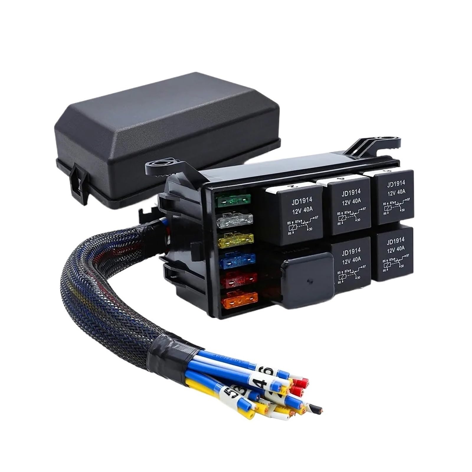 Boite relais fusible etanche evite courts-circuits pre-cablee 12V 5 pin voiture