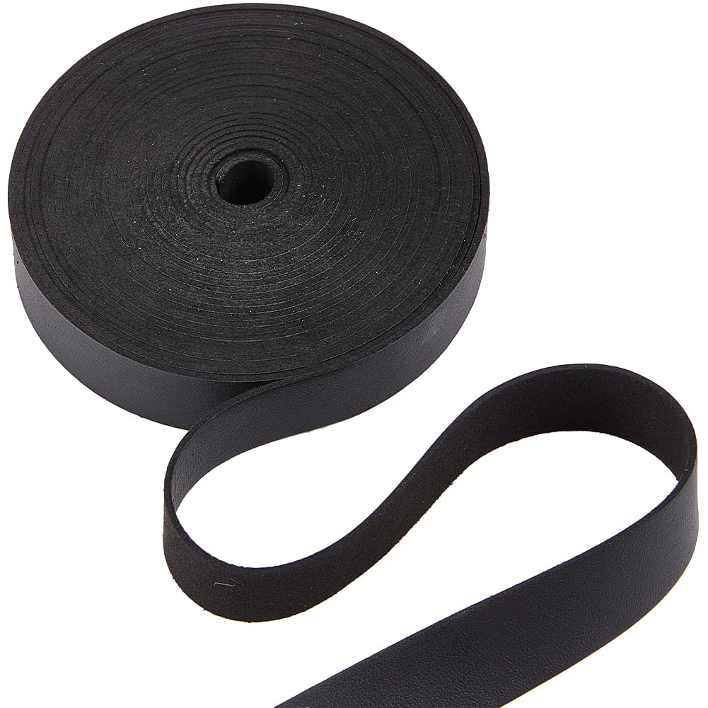 GORGECRAFT 5.5 Yards Black Leather Strap Strips 0.75" Wide Flat Leather Cord Strings 0.06" Thick Lychee Grain Imitation Leather Threads Ropes for DIY