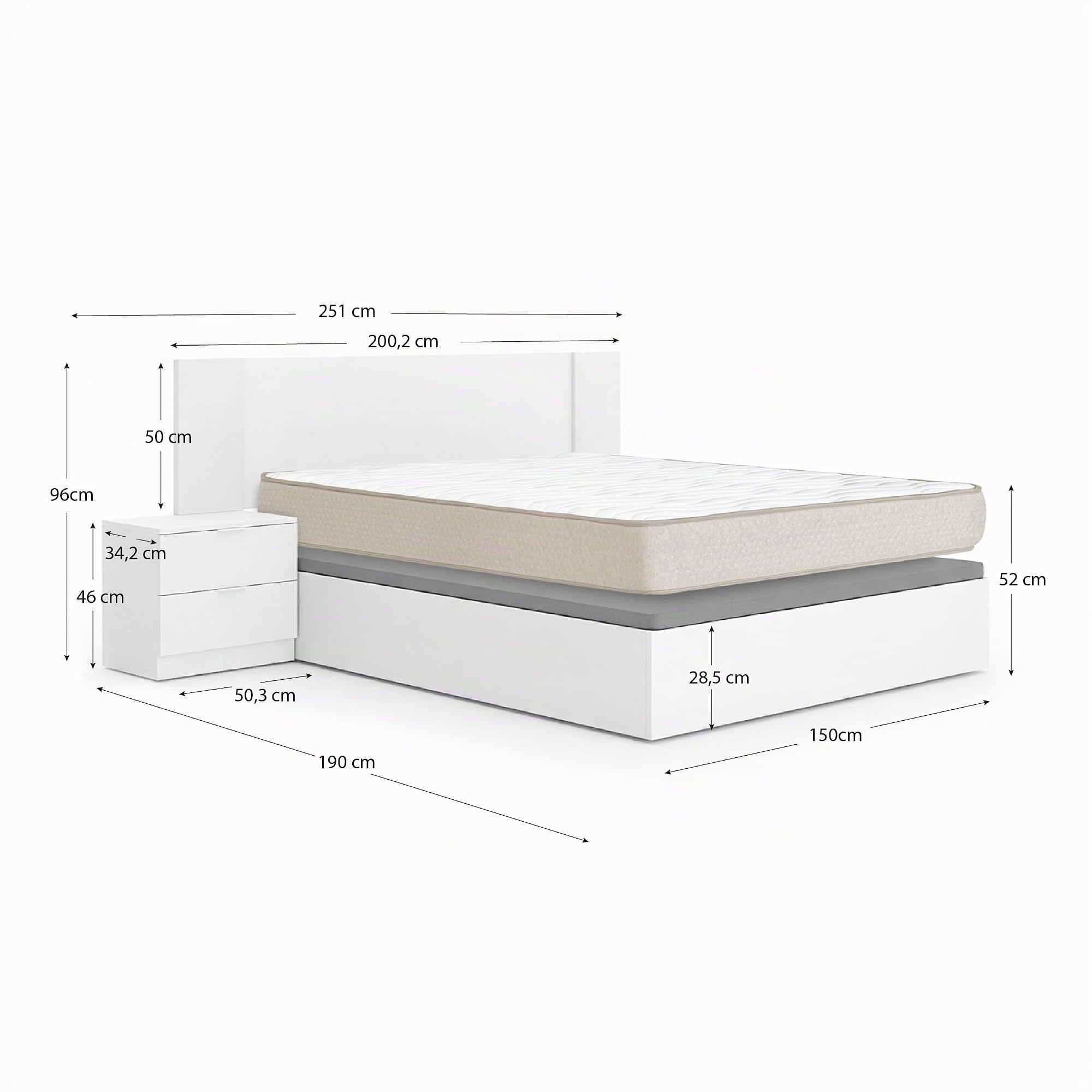 DEKIT - Pack Ahorro Dormitorio Canapé Nest con Cabezal len con 1 Colchón viscoelástico Nova 150 x 190 cm, Altura 20 cm