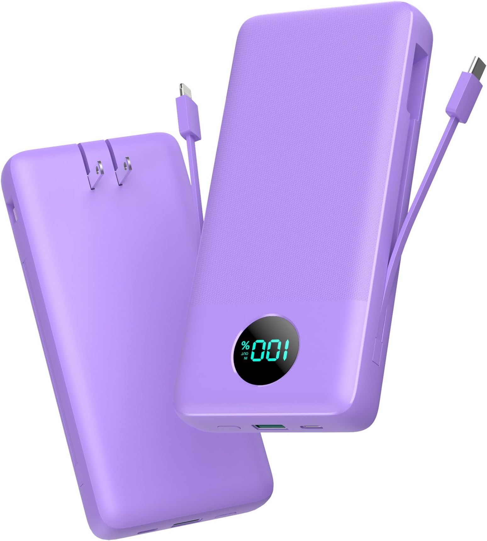 Portable Charger 33800mAh USB C Power Bank with Builtin Cables & AC Wall Plug,25W