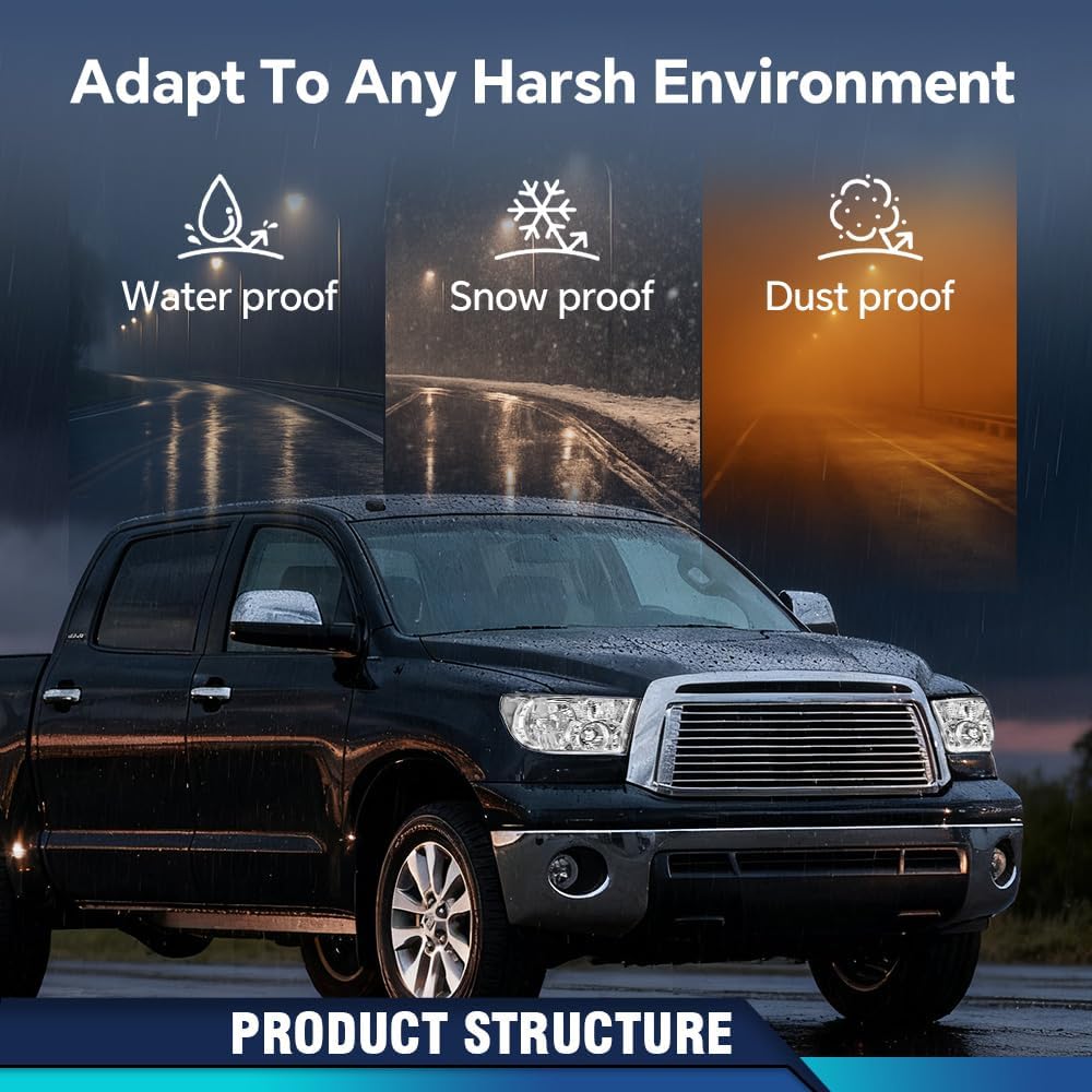 PIT66 Headlights Assembly Front Headlamp Pair Compatible with Tundra (W/o Headlight Leveling Models) 2007-2013 Fit Sequoia (12-14 Sequoia Without Headlight Washer Only) 2008-2017 Clear Lens