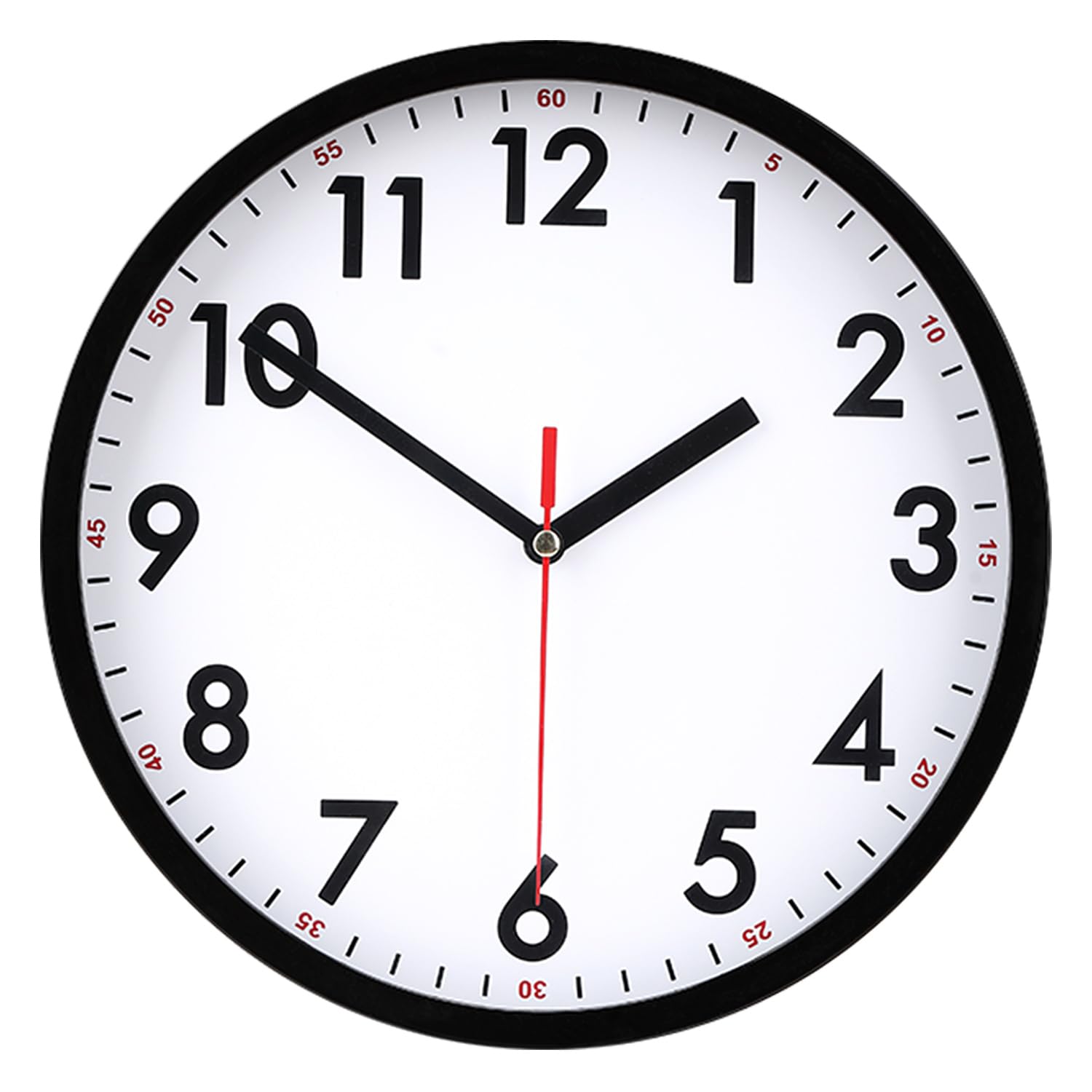EMITDOOG Reloj de pared moderno para cocina, pequeño, silencioso, analógico, redondo, simple, silencioso, de cuarzo, negro, funciona con pilas, sin tictac, para baño, oficina, garaje, escuela, RTG-02
