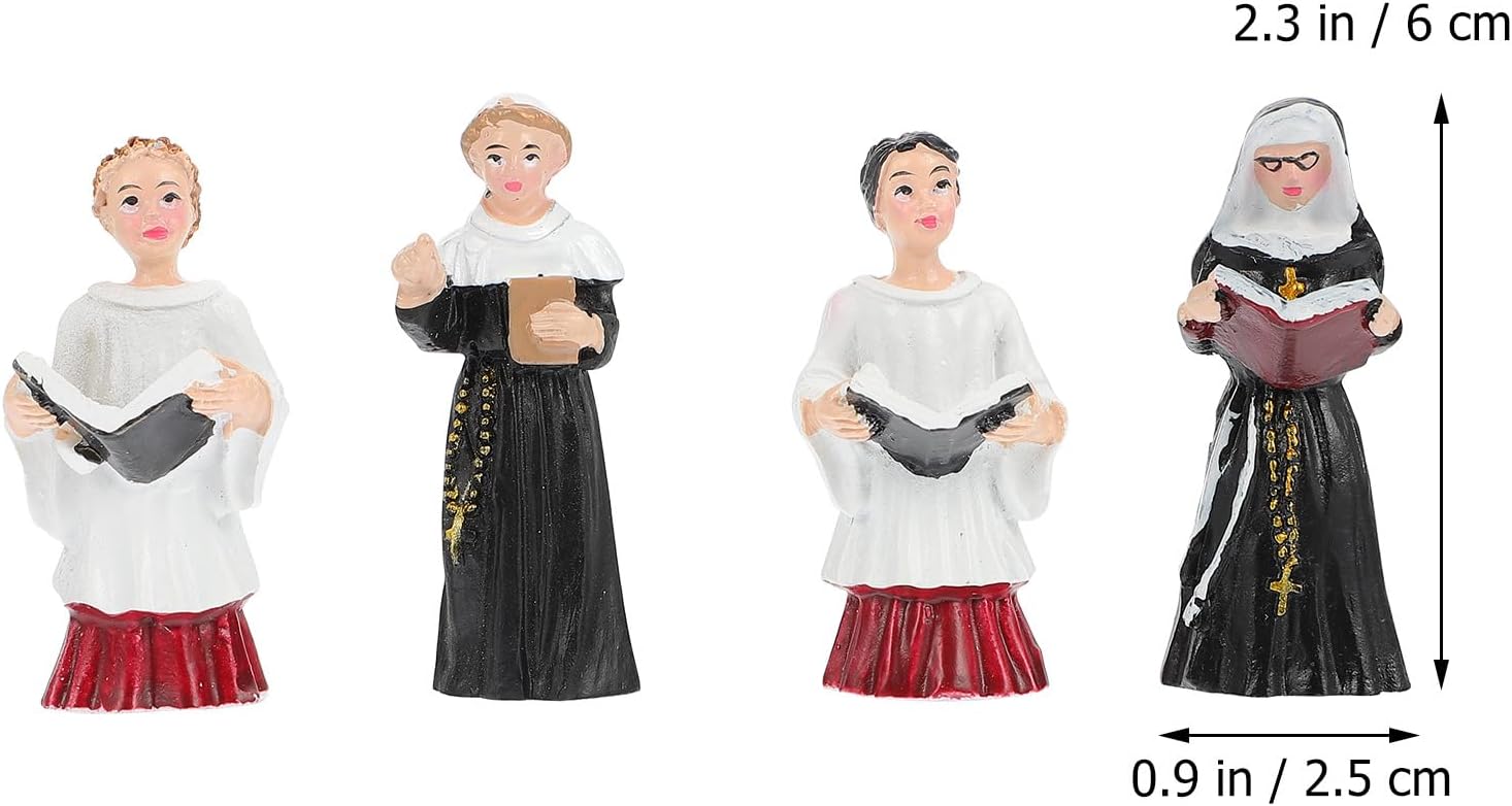 GANAZONO Resin Nun Statues Set 4 Mini Chanting Nun Figurines 2.36 Inch Small Desktop Ornaments for Home Garden Balcony Micro Landscape Decor