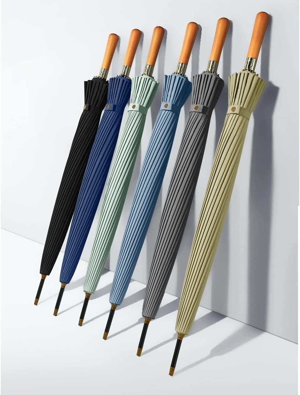 110Cm/43In Portable Stick Umbrella, 24 Ribs Reinforced Thickened Windproof Rain Umbrellas, High Strength Fiber Umbrella Stand and High-Grade Long Straight Handl，Green
