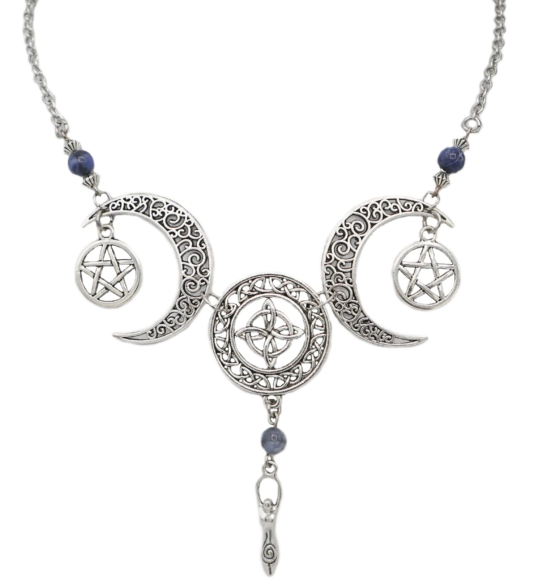 SilverinestoreWitches Knot Goddess Necklace - Talisman Protection Pendant - Wiccan Pagan Jewelry - Equinox Solstice (rose quartz)