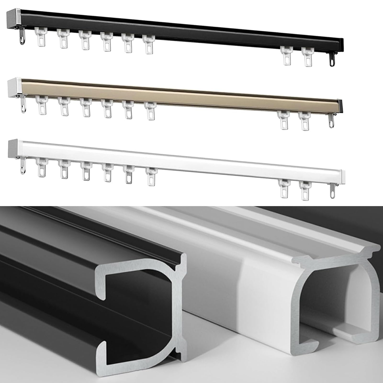 Curtain Track, Ceiling Mount For Rail With System,Room Divider, With Mute Rollers, For Curtains, Shower(Black,250cm)