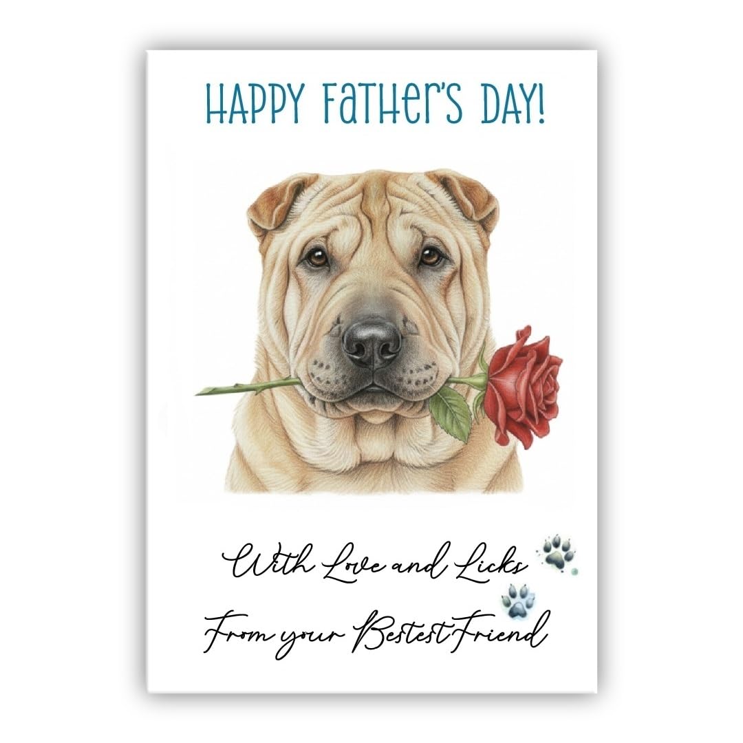 Father’s Day Card From the Dog – Cute Fathers Day Pet Card – “With Love and Licks” – Multiple Breeds Available (• Shar Pei white)