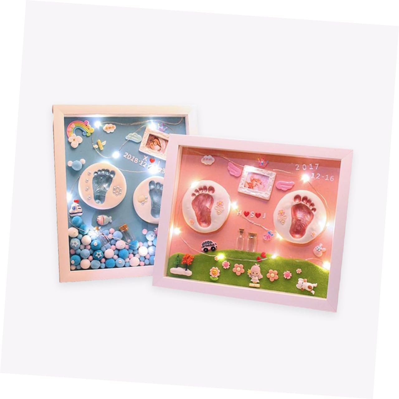 Hohopeti Set Cornice Impronte Mani e Piedi Ragazzo Ragazza Blu Medio in Acrilico Resistente per Shower e Compleanno, Kit Ricordo Materiali Sicuri e Scatola Completa per Genitori e Nonni