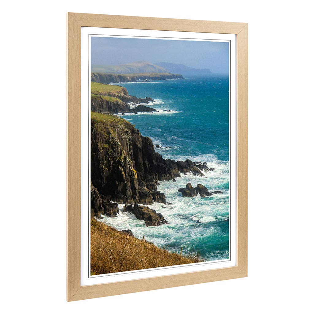 Big Box Art Framed Print of Coast Shore Cliffs Beach Seascape Design | Wall Art Picture | Home Decor for Kitchen, Living Room, Bedroom, Hallway, Oak, A2 / 24.5x18 Inch / 62x45cm
