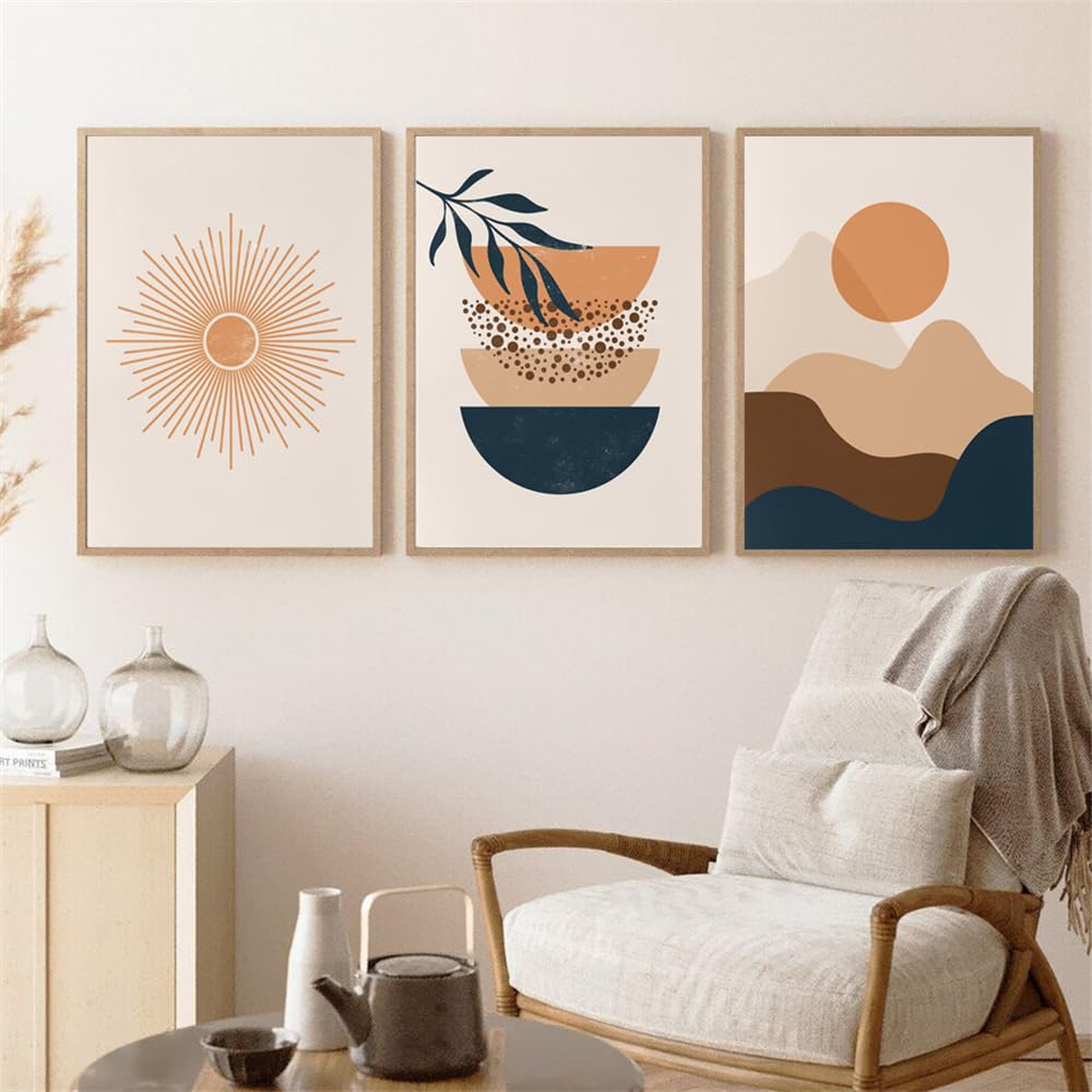 WBYZAC Botanical Posters-Boho Sun Wall Art Posters Abstract Geometric Leaves Canvas Painting Modern Living Bedroom Kitchen Office Home Decor Pictures-60 * 70cm*3PCS (No Frame)