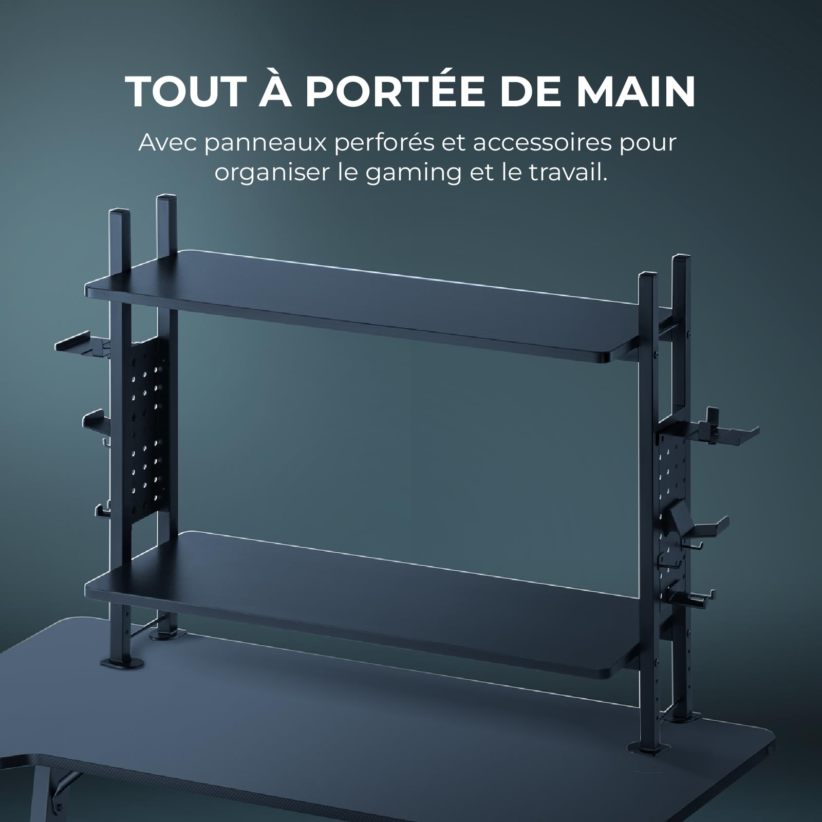 Noua Lash Scaffale con 2 Mensole da Scrivania con Morsetto, Organizer per Scrivania Gaming Regolabile, Scaffale Libreria Multiuso per Ufficio e Casa