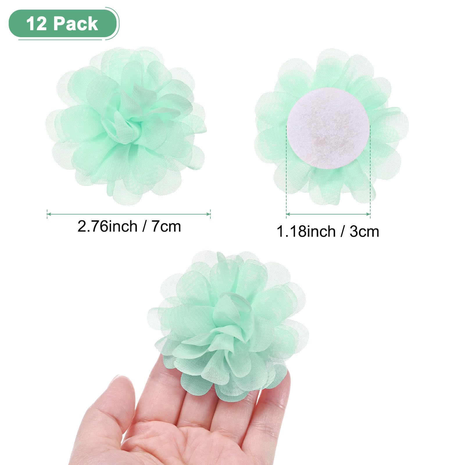 M METERXITY 12-Pack Mint Green Chiffon Flowers, 2.76 x 2.76 Inch, Artificial Flowers, Elegant and Natural Style - Image 3