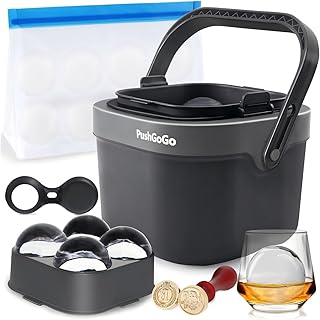 Clear Ice Ball Maker,Four Large 2.4" Crystal Clear Ice Balls for Whiskey, Cocktails, Bourbon,4-Cavity BPA-Free Silicone Easy Remove Ice Sphere Molds with Storage Bag,Stamp