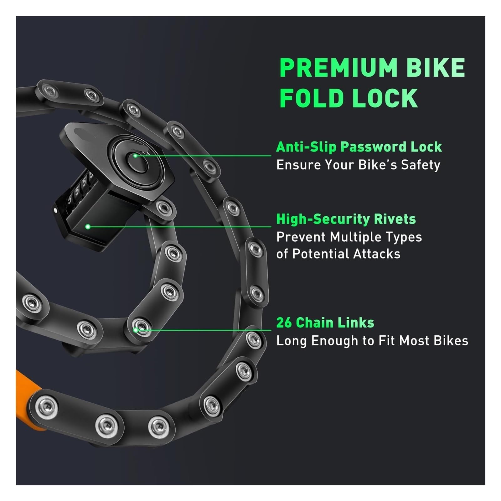 Lucchetto Monopattino Elettrico Pieghevole Lucchetto Bici Combinazione Antifurto Alta Sicurezza Catena per Bicicletta Elettrica Moto Serratura a 4 Cifre con Supporto