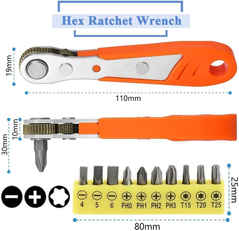 11 in1 Mini Ratchet Wrench,Right Angle Magnetic Screwdriver 1/4" Drive Torque 90 Degree Offset Reversible Ratcheting Screwdriver Wrench for Tight Areas,36-Tooth