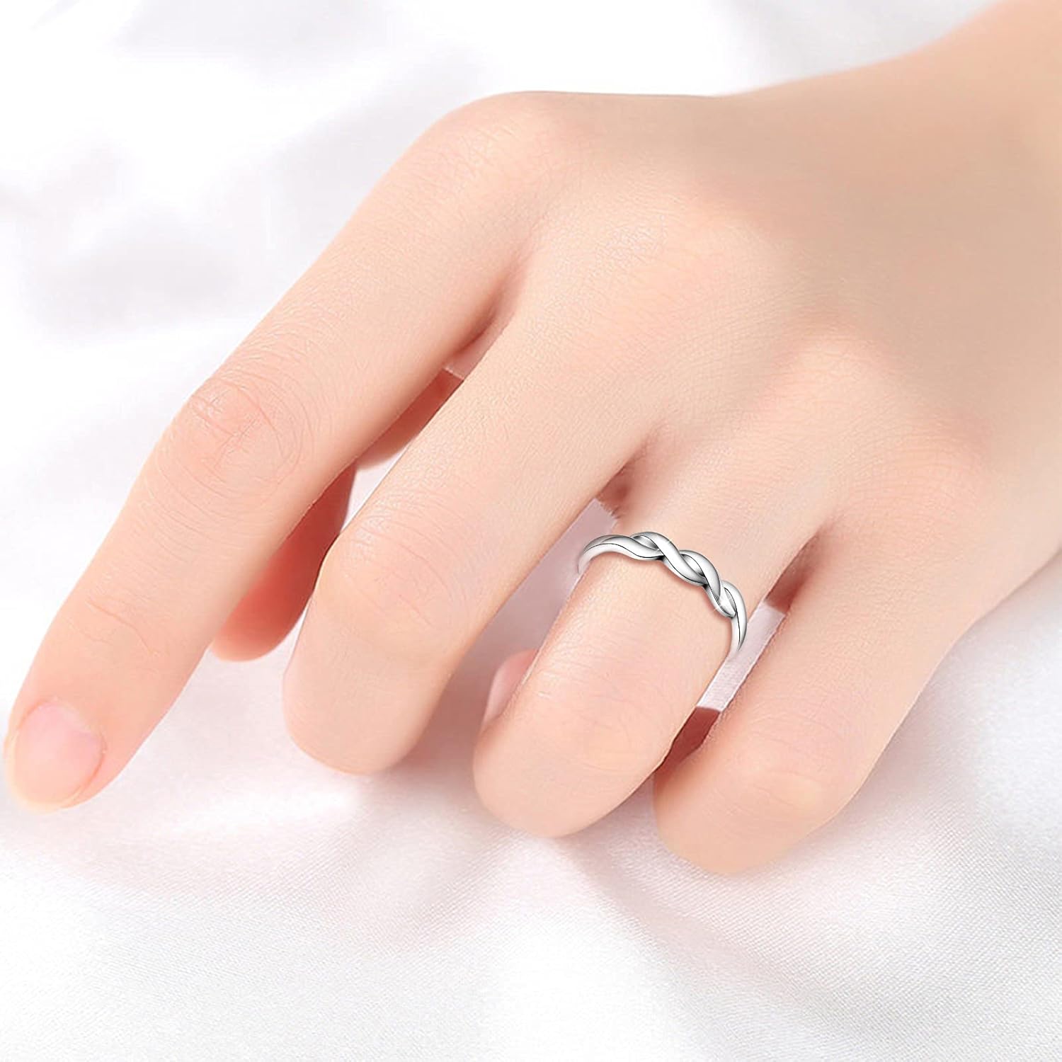 MicVivien 925 Sterling Silver Braided Band Wheat Weave Woven Twisted Band Ring For Women Promise Engagement Wedding Rings Silver - Image 5