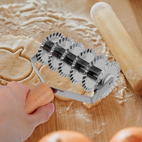 Miniatura 4 de UPKOCH Cortador de repostería de acero inoxidable con mango de madera, herramienta de corte de masa de 8 pulgadas para pastel de pizza, corteza de