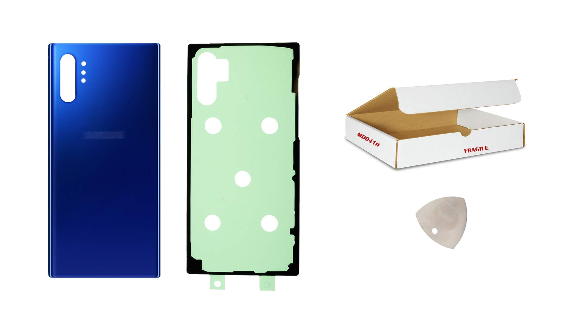 md0410 Replacement Compatible with Samsung Galaxy Note 10 Plus Model N975 - Aura Blue Rear Back Glass Door Housing Cover and Opening Tool