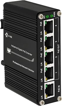 Mini Industrial Gigabit PoE Extender - 30W 10/100/1000Mbps One Input Four Output PoE Repeater, Din Rail & Wall Mount PoE Booster Compliant with IEEE 802.3at/af -40C+75C