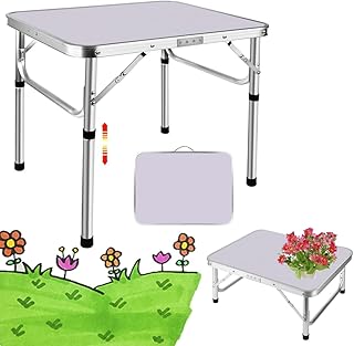 Lucn Picnic Table 2ft, Folding Camping Table with 2 Adjustable Height, Aluminium Carry BBQ Desk for Kitchen Outdoor, Unfolding Size: 60x45x26/56cmcm