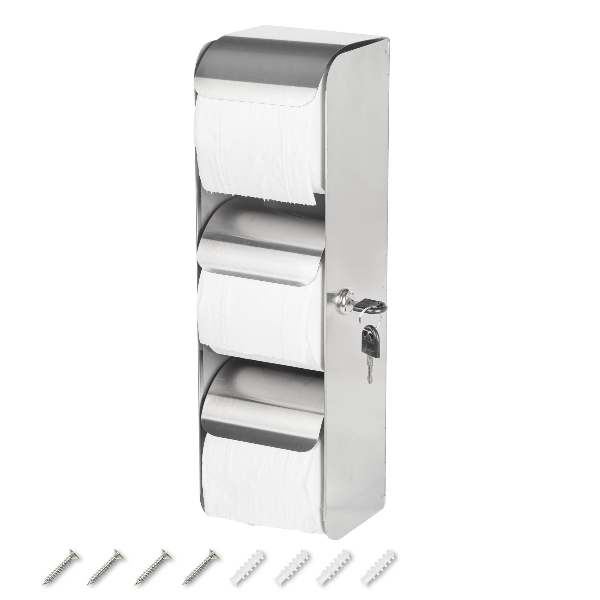 Dispensador de papel higiénico comercial de acero inoxidable 3 rollos con cerradura