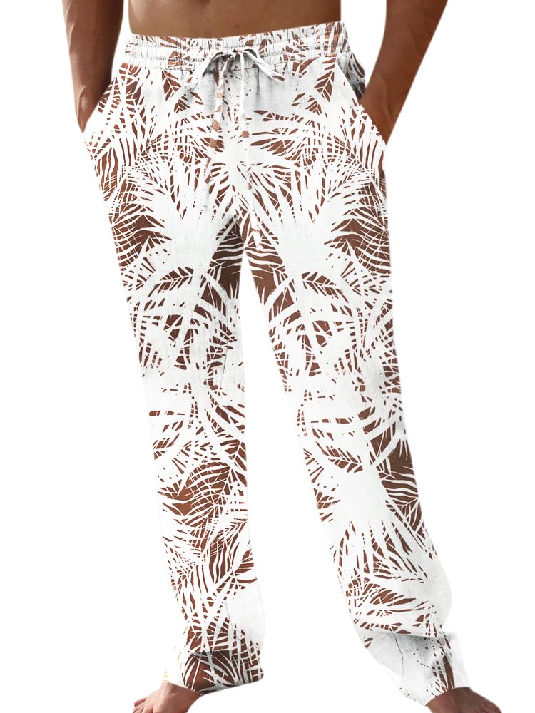 PASLTER Mens Cotton Linen Pants Casual Summer Beach Pants Dress Trousers