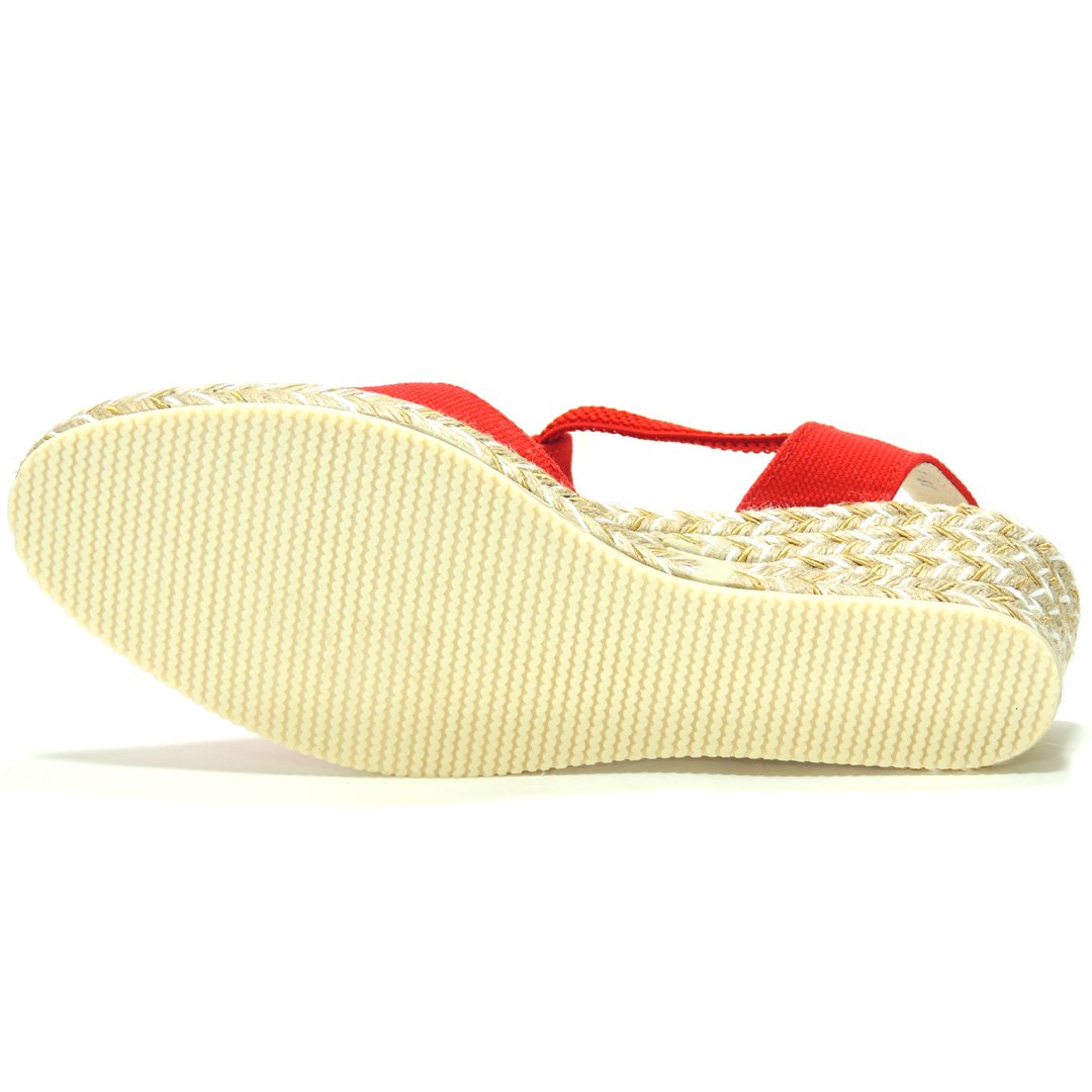 Alpargatas Valencianas Zapatillas para Mujer. Marca ANVESA 419. Cuña de Esparto Cáñamo y Yute - Marca Sevillas - Ajuste con Elástico Rojo Talla 39