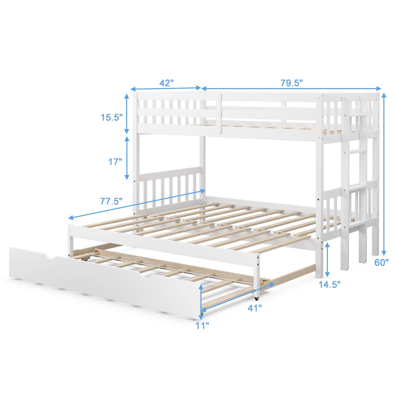Buy Giantex Twin Over Full Bunk Bed with Trundle, Solid Wood Bunk Bed