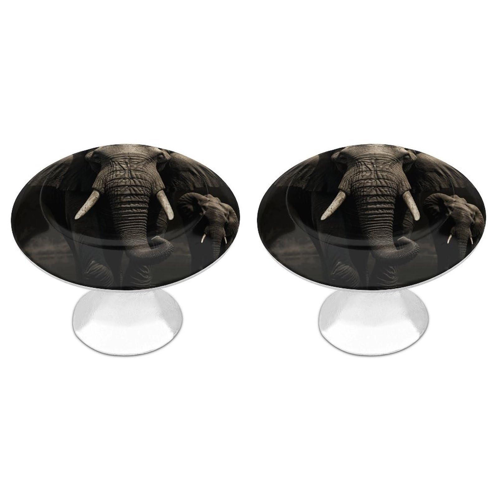 QMNLKH Elephant Black Cabinet Knobs for Home, Round Drawer Pulls for Kitchen, Personalized Cupboard Handles with Screw, Fashion Dresser Knobs for Office, Drawer Handles, 2 Packs