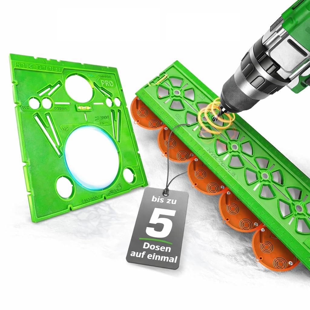 Profi-Bohrschablonen Bundle – Steckdosen-Bohrschablone bis 5 Dosen + WC & Multifunktions-Schablone PRO – präzise Bohrungen, perfekt ausgerichtet