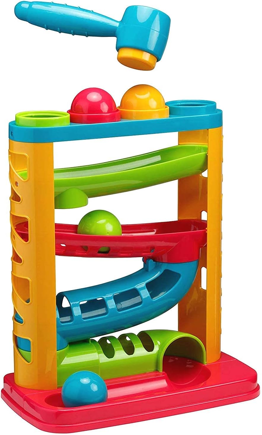 Tippi Pound a Ball Racer Set - Soft Play Hammer Toy & 4 Chunky Play Balls - Ball Drop Toys For 1 Year Old Boys - Baby Toys 12 Months Plus - Pop Up Toys For 1 Year Olds