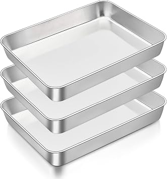 Baking Tray Set of 3,Stainless Steel Oven Sheet Sets,25.5 X 19.5 X 5 cm