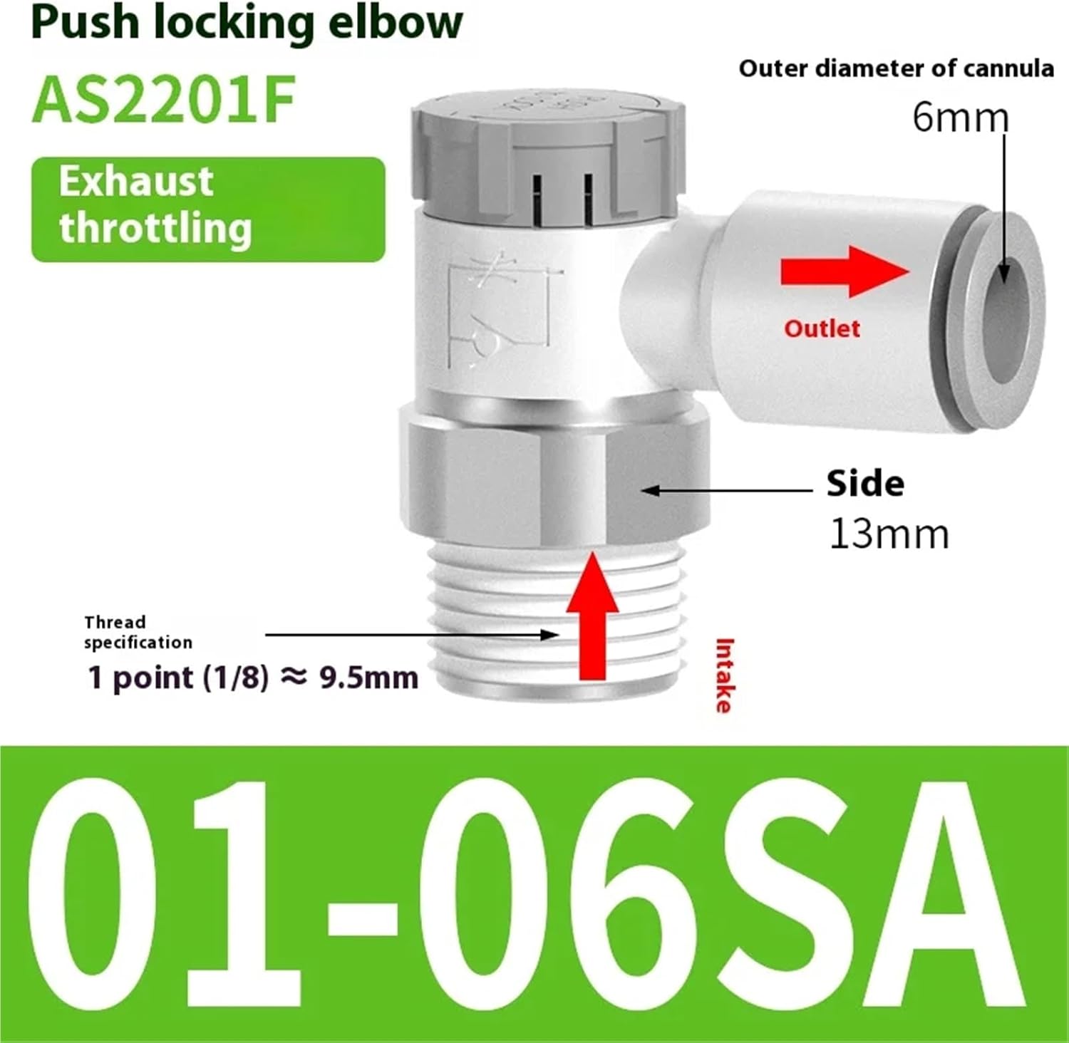 1/5/10PCS Air Pneumatic Fitting AS Elbow Type Throttle Speed Control Valve Push Lock Type(AS4201F-04-08SA,10PCS)