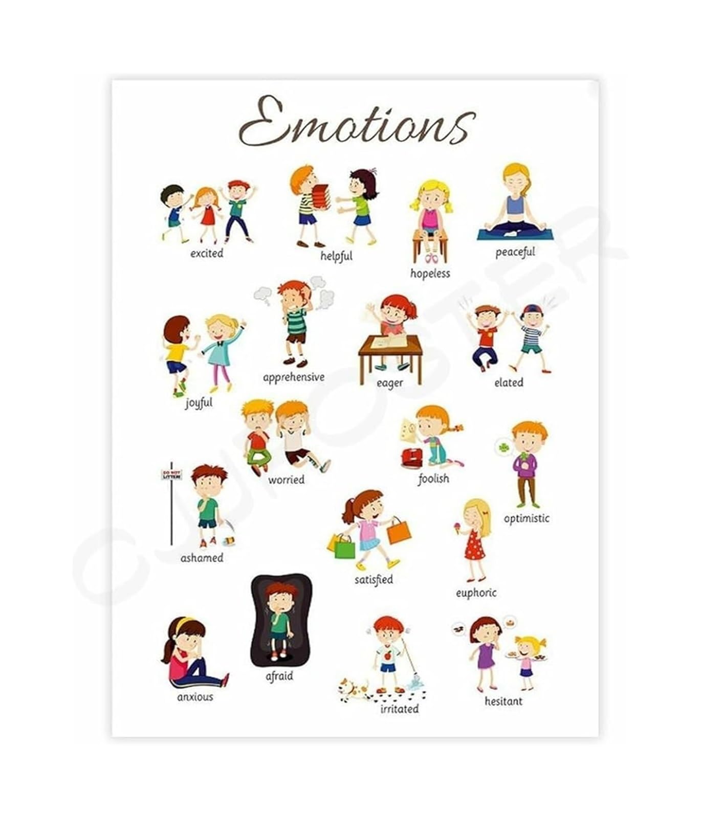 EKFBQBGW Feelings Chart for Montessori Educational Poster Canvas Wall-Art for Nursery and Preschool Decor Unframed,08x12inch(20x30cm)