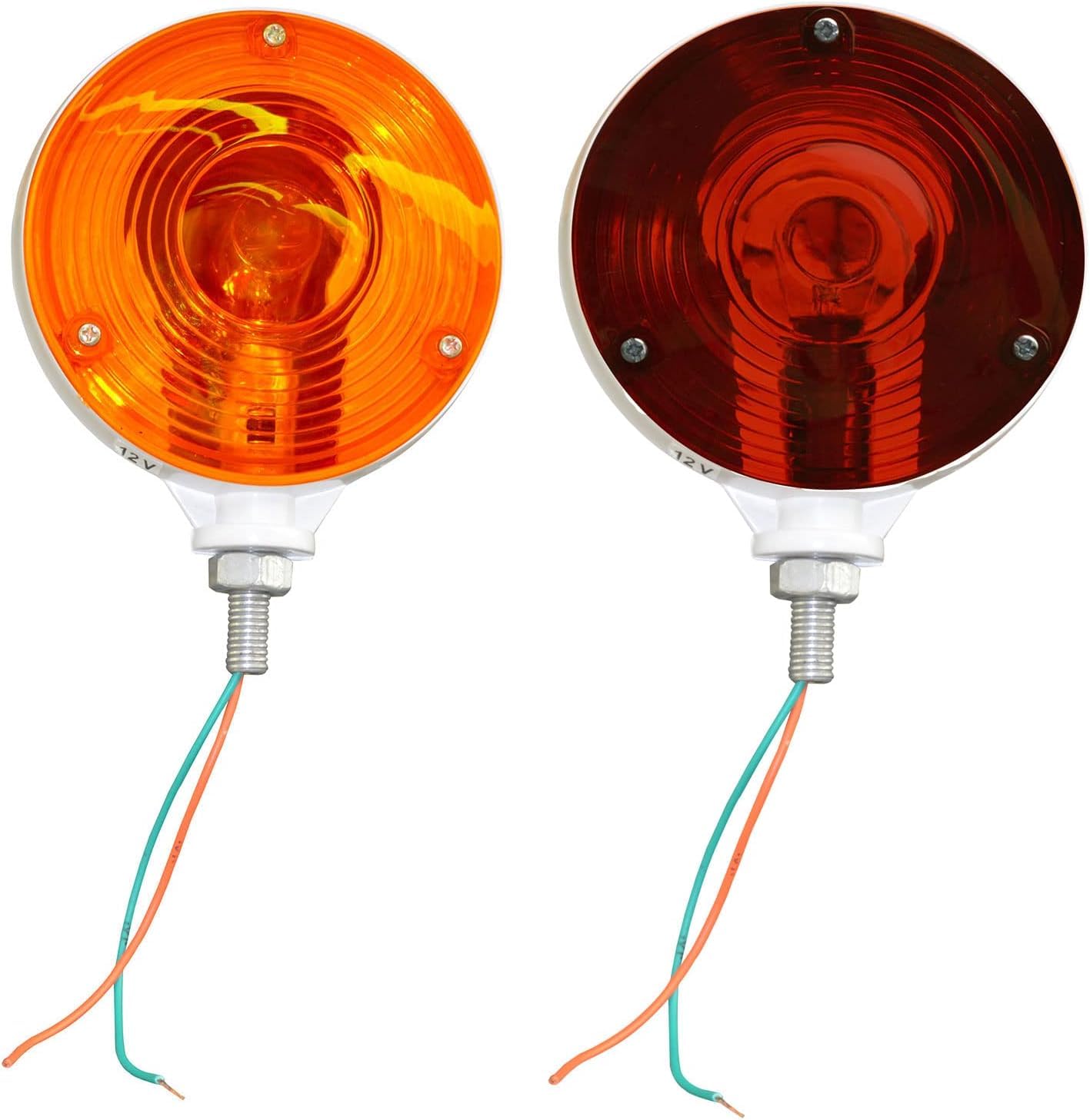 Fanali Posteriori per Trattore Gruppo luci Rotonde a Doppia Faccia con lampadine 24v compatibili per Camion rimorchio SUV RV Fender Stop Turn Tail e Luce di Posizione (Rosso/Ambra)
