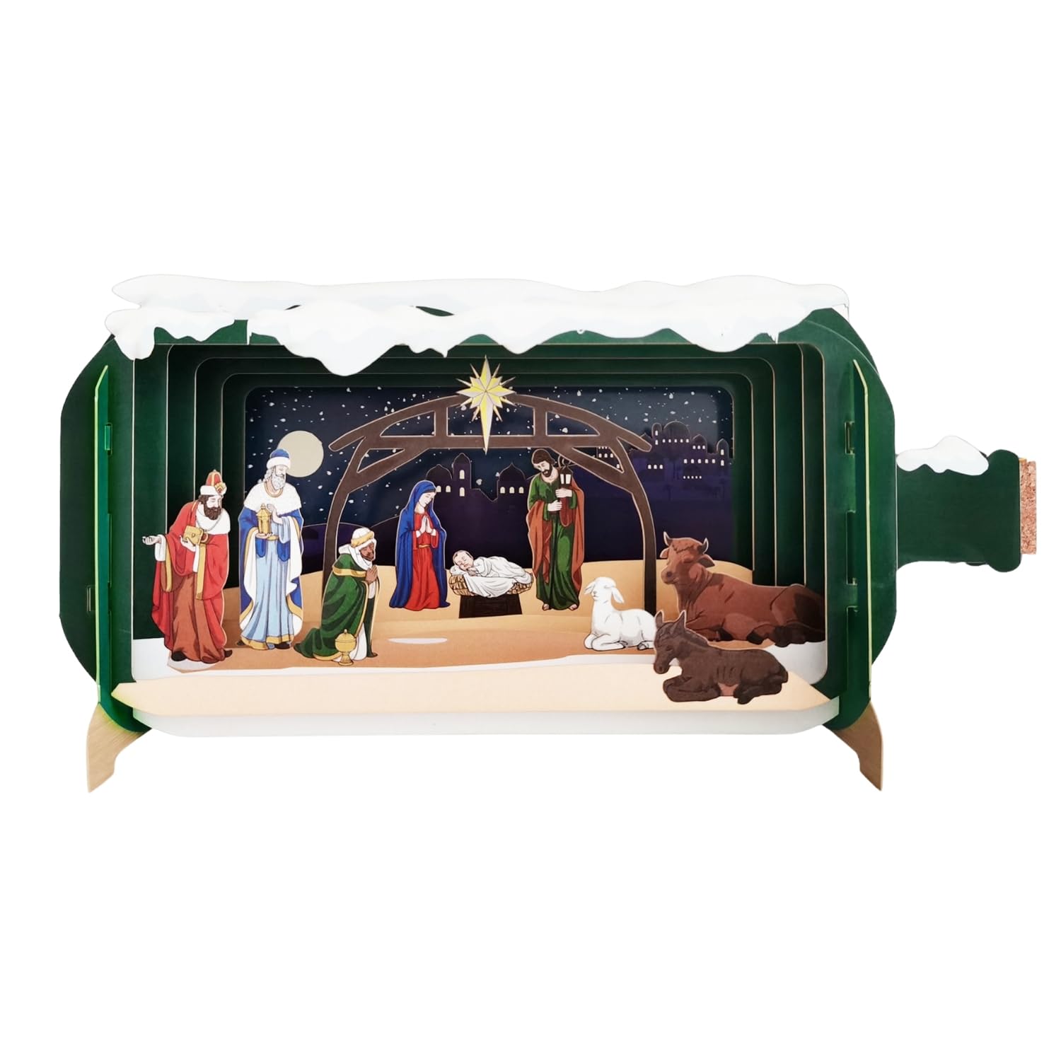Message in A Bottle Religious Nativity Pop Up Christmas Greeting Card XMIB107, Green, 24cm x 12cm