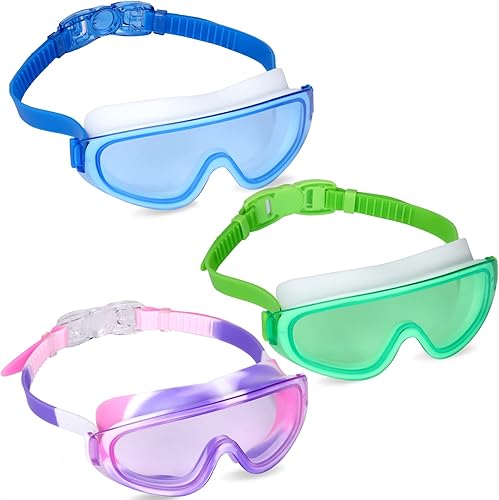 Miniatura 7 de Paquete de 3 gafas de natación para niños, gafas de natación con lente de visión amplia de una pieza de 3 a 15 años