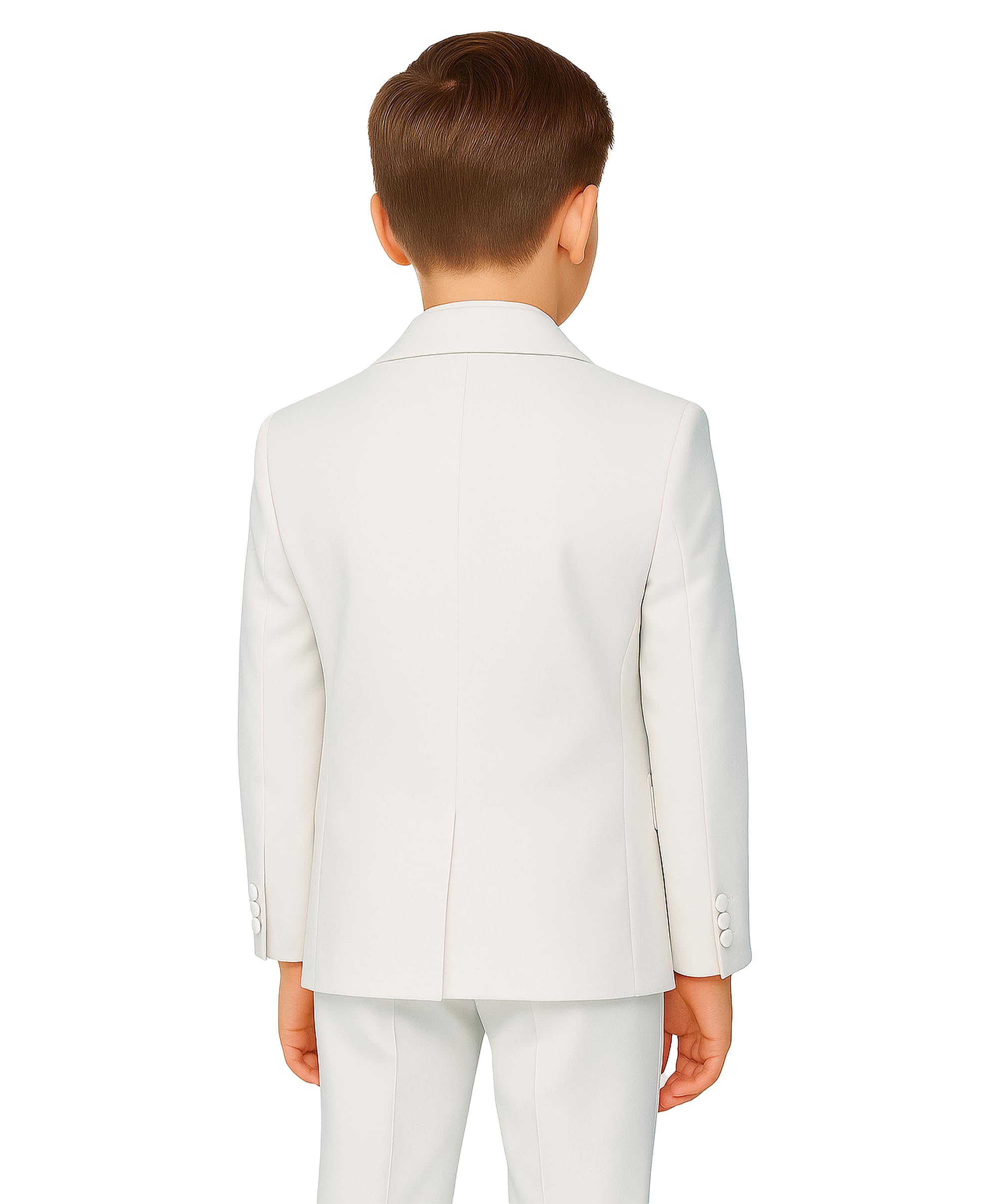 Costume Luxueux 5 pièces Ivoire pour garçon avec Gilet croisé - Ensemble de baptême de Communion Coupe Slim, 1 à 16 Ans