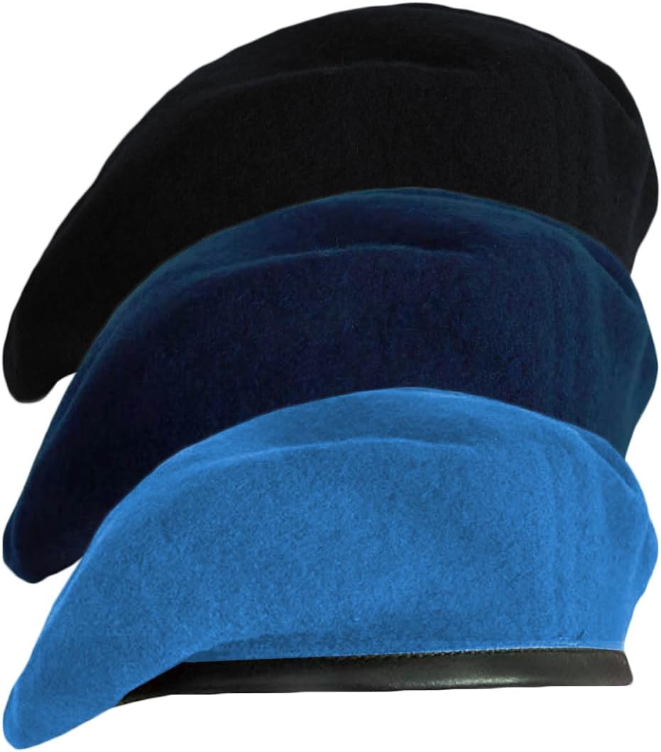 British Military Berets for Men and Women,Wool and Leather Army Beret Hats 3 Packs