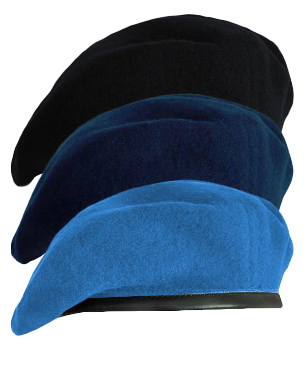 GajaousBritish Military Berets for Men and Women,Wool and Leather Army Beret Hats 3 Packs