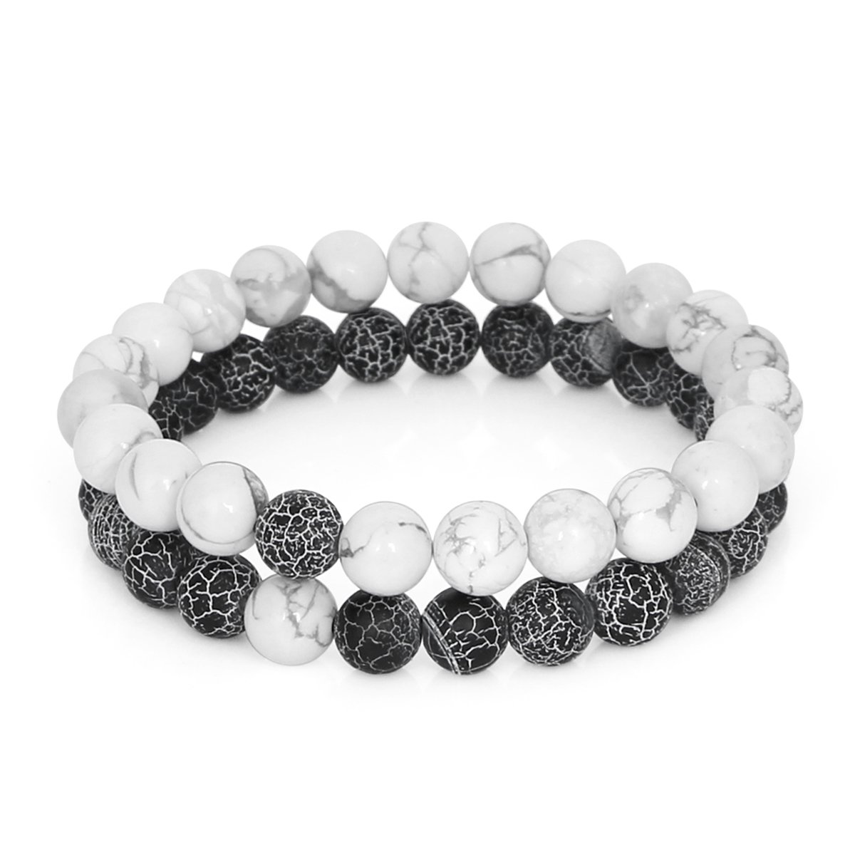 LOLOJ Distance Couple Bracelet His and Hers Matte Agate & Black Weathering Scrub Agate 8mm Beads