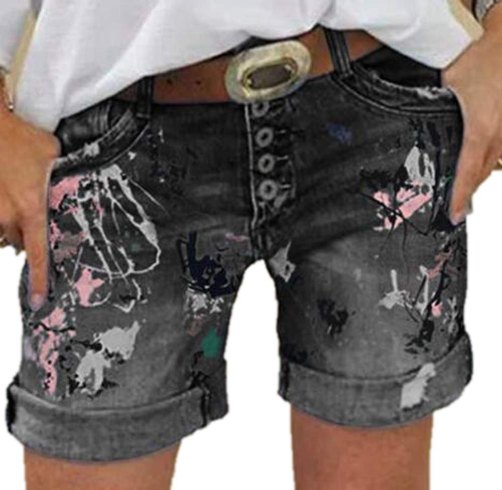 oneforus Womens Shorts Skinny Denim Hot Pants Stretch Frayed Ripped Denim Jean Shorts