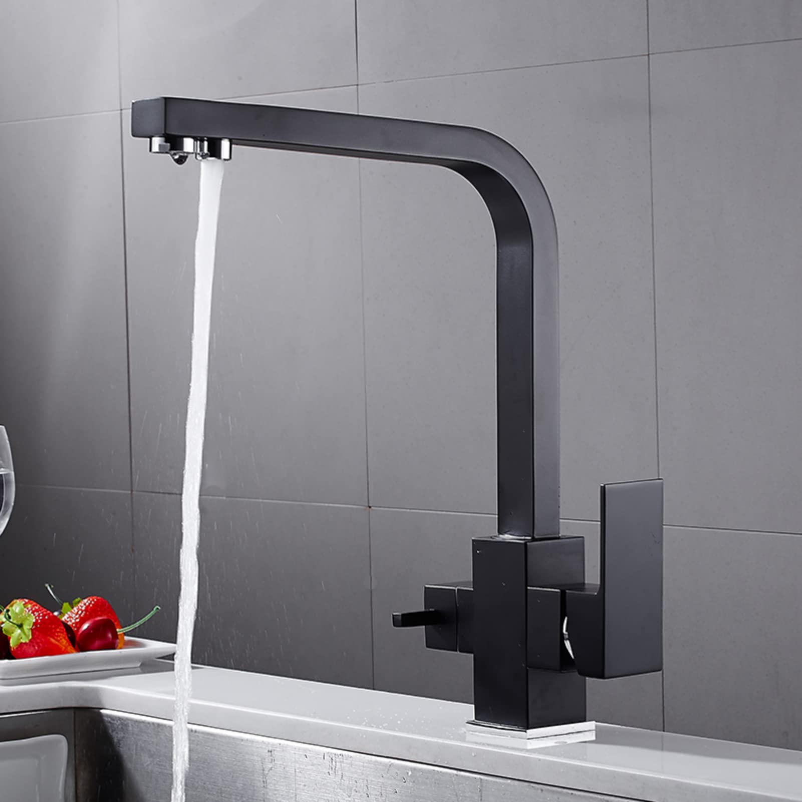 Grifo de cocina de 3 vías LWX en latón cromado con diseño cuadrado beige de lunares