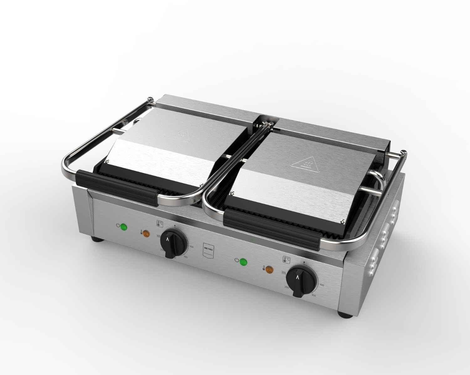 METRO Professional Plancha con doble Panini grill GPG2201, acero inoxidable, 57 x 36 x 20 cm, rango de temp.: 50-300° C, 55 paninis cada 60 minutos, plata