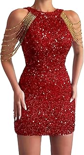 ZPLxi Women's Cocktail Sleeveless Sequin Evening Party Formal Dress Elegant Sexy Off Shoulder Bodycon Mini Sparkly Glitter...