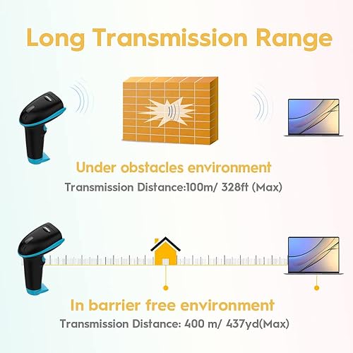 Miniatura 24 de NADAMOO Escáner de código de barras inalámbrico de 328 pies de distancia de transmisión USB inalámbrico láser 1D lector automático de códigos de Gris