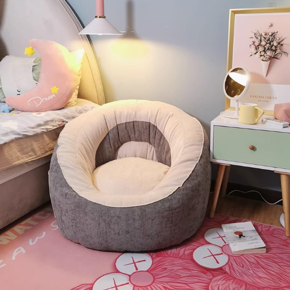 Housse de pouf pour coin lecture et chaise de sol en gris