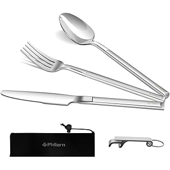 Philorn Set Couverts Voyage Haut De Gamme Acier Inoxydable Plaque Titane 3 Piece Couteau Fourchette Cuillere Set Couverts Camping Avec Sac Menagere Couverts De Table Pour Maison Ecole Lunch Box Amazon Fr Cuisine Maison