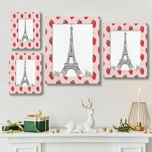 Miniatura 2 de Marco de fotos de fresa roja de 4 x 6 pulgadas, marcos de fotos de madera con bonito patrón de frutas para mesa y pared, marco de fotos, decoración