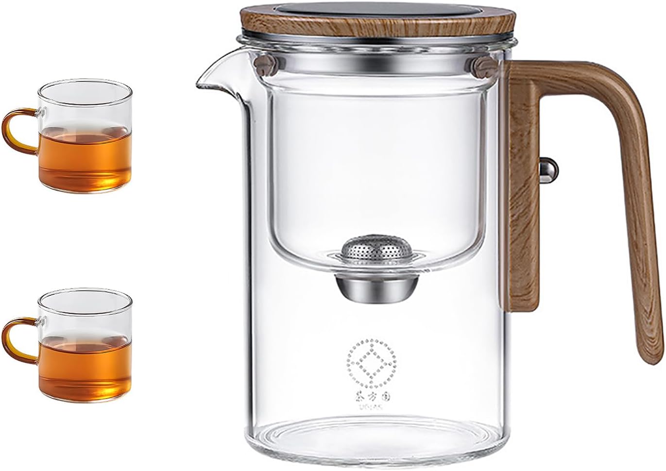 Glass Teapot with Wooden Handle, Water Separating Glass Teapot with Infuser Strainer, Magic Clear Teapot for Blooming Tea and Tea Leaves